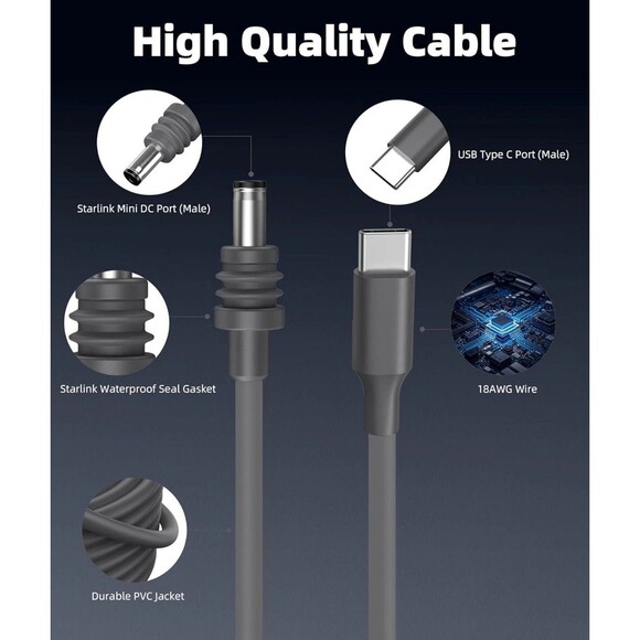 Starlink Mini Cable 10FT Starlink Mini USB C to DC Power Cable Work with 100W+ - Picture 6 of 7